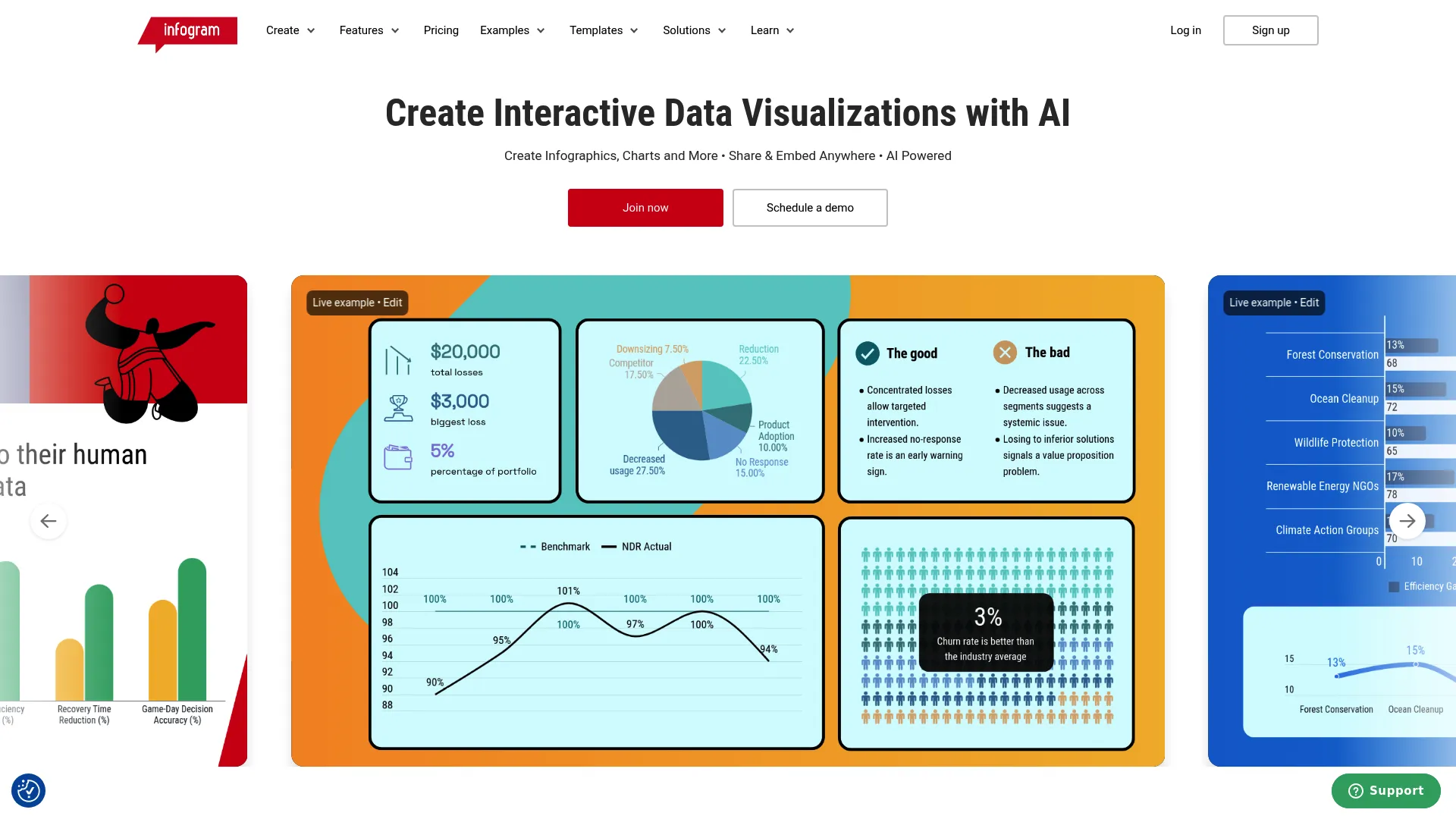 Infogram data visualization and infographic tool homepage
