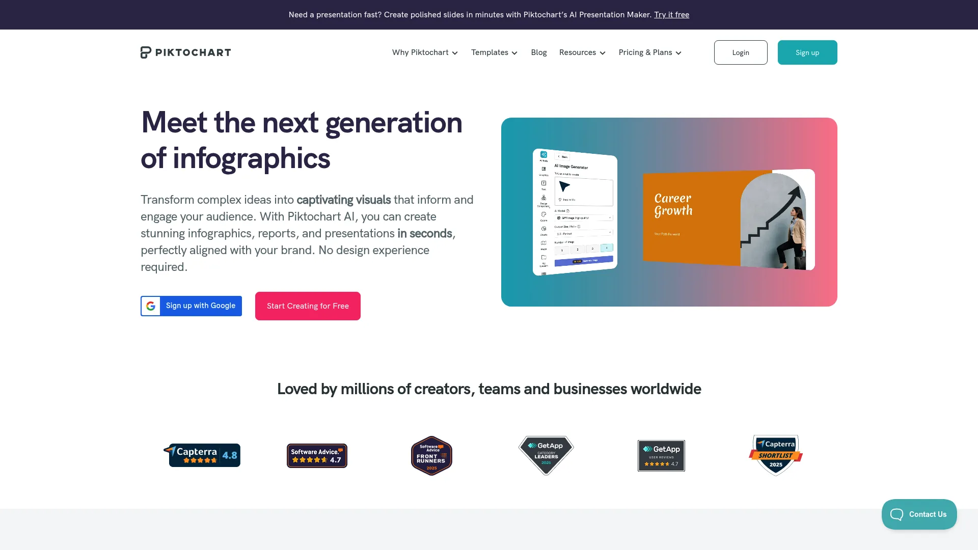 Piktochart infographic and report maker homepage