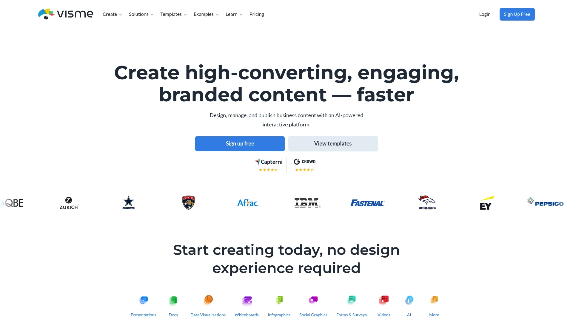Visme visual content creation platform homepage