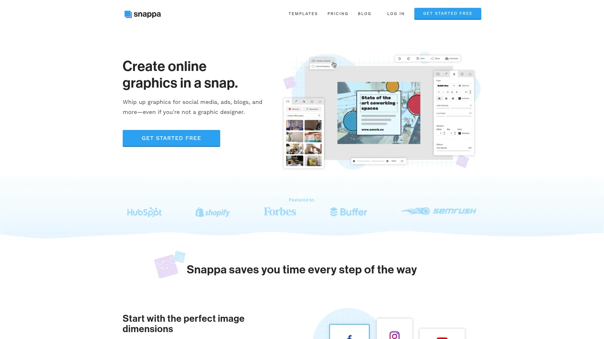 Snappa quick graphic design tool homepage