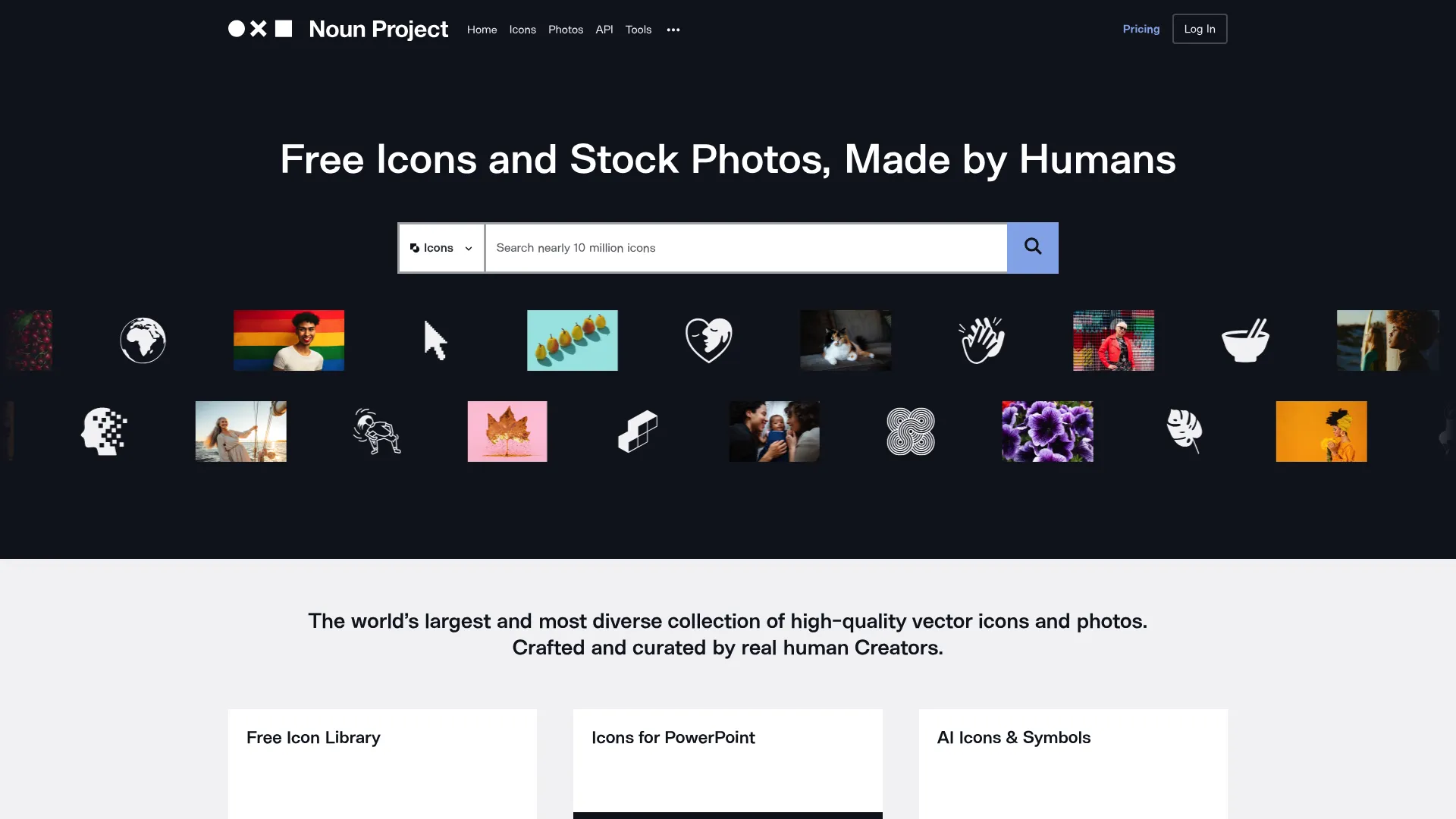 Noun Project homepage showing icon and photo library