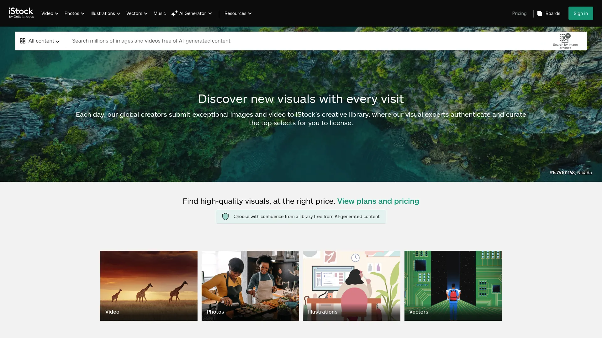 iStock homepage showing royalty-free images, videos, and illustrations