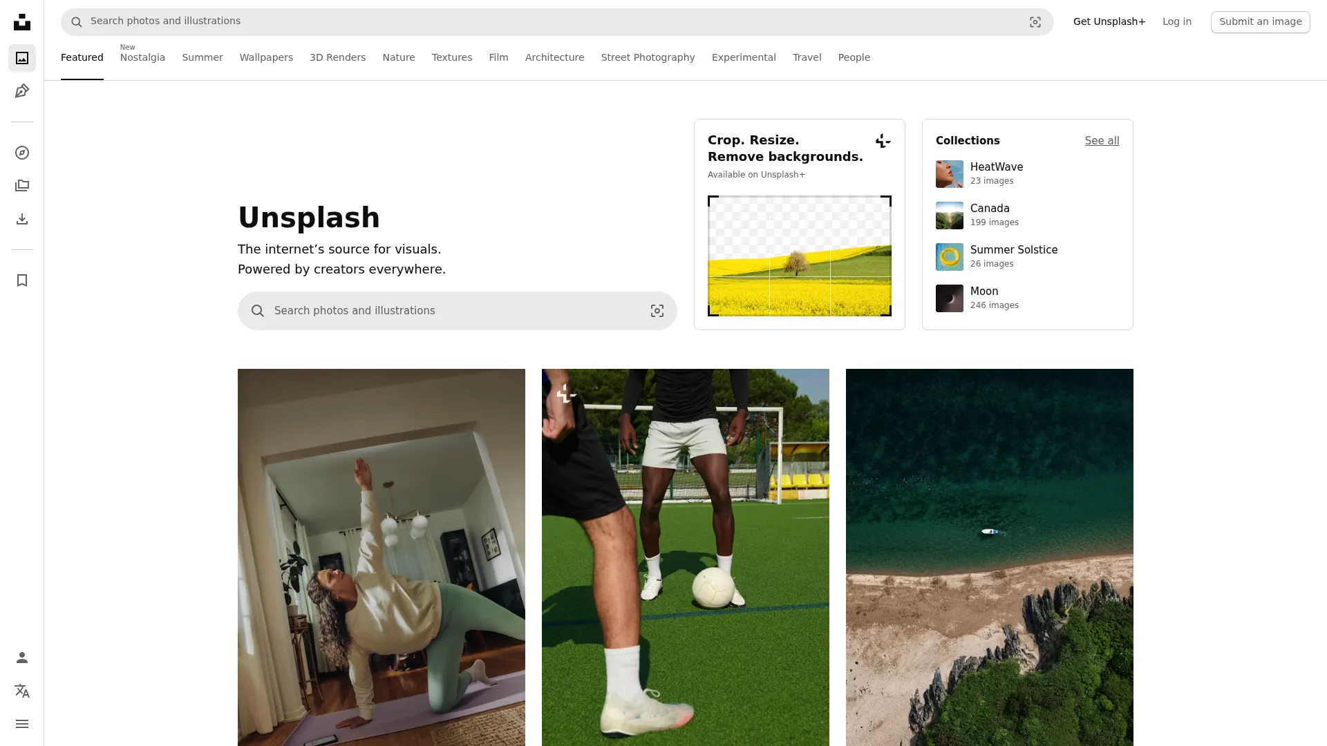 Unsplash homepage showing free high-resolution photography