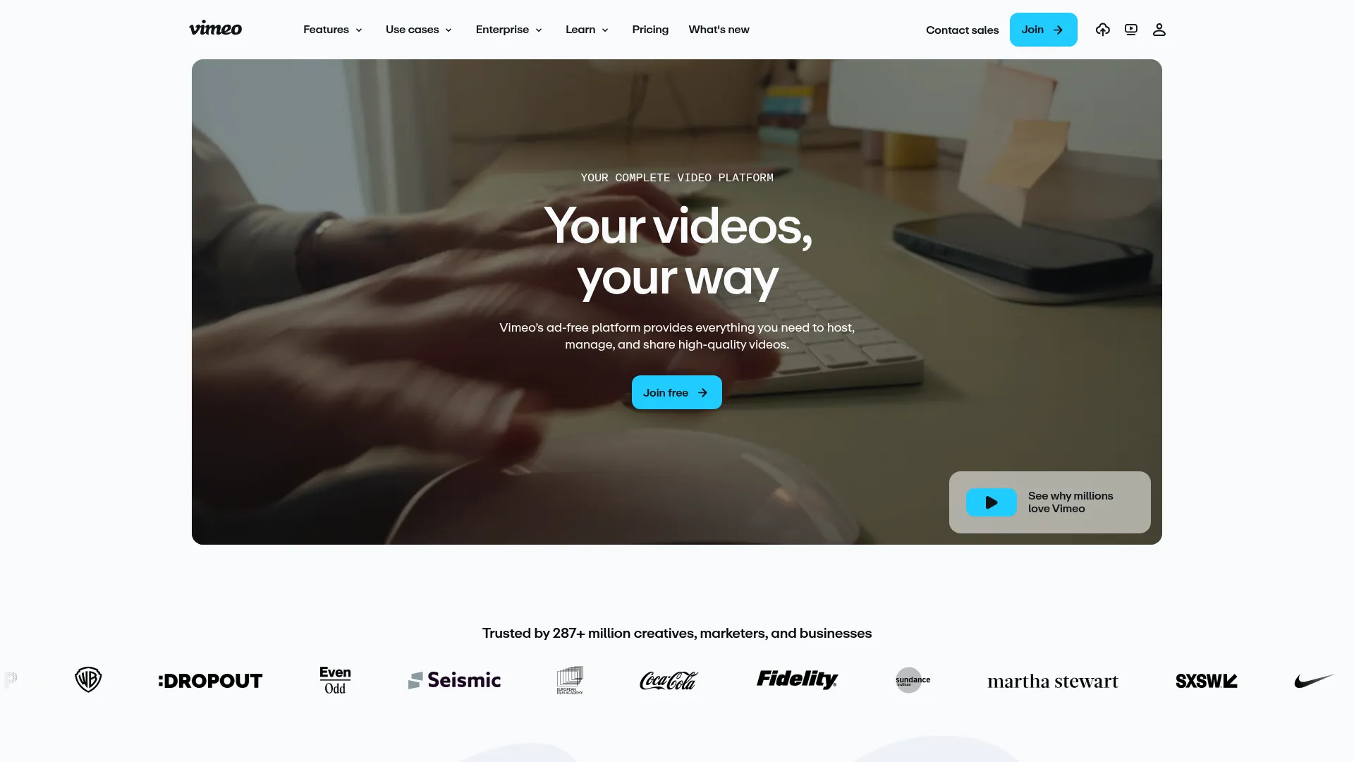 Vimeo video platform interface