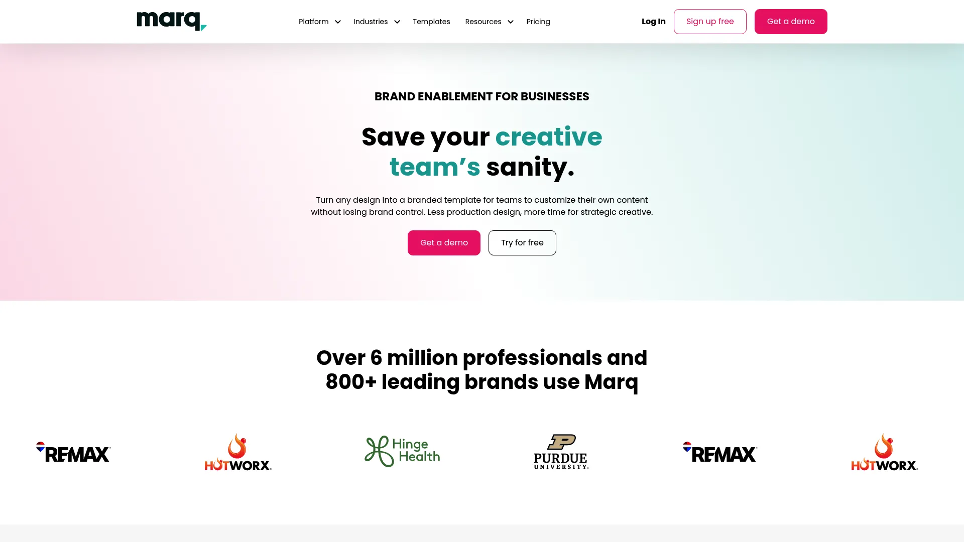 Marq brand template platform interface