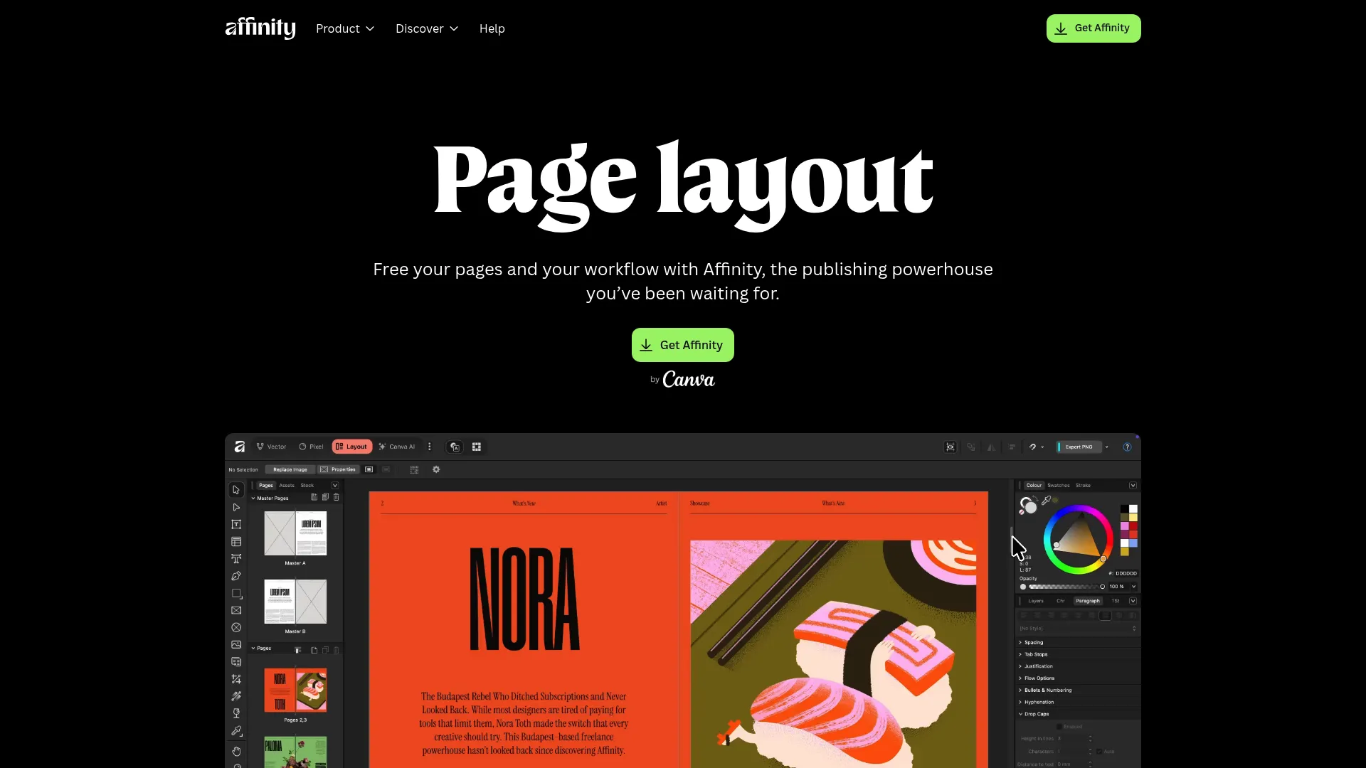 Affinity Publisher page layout software interface