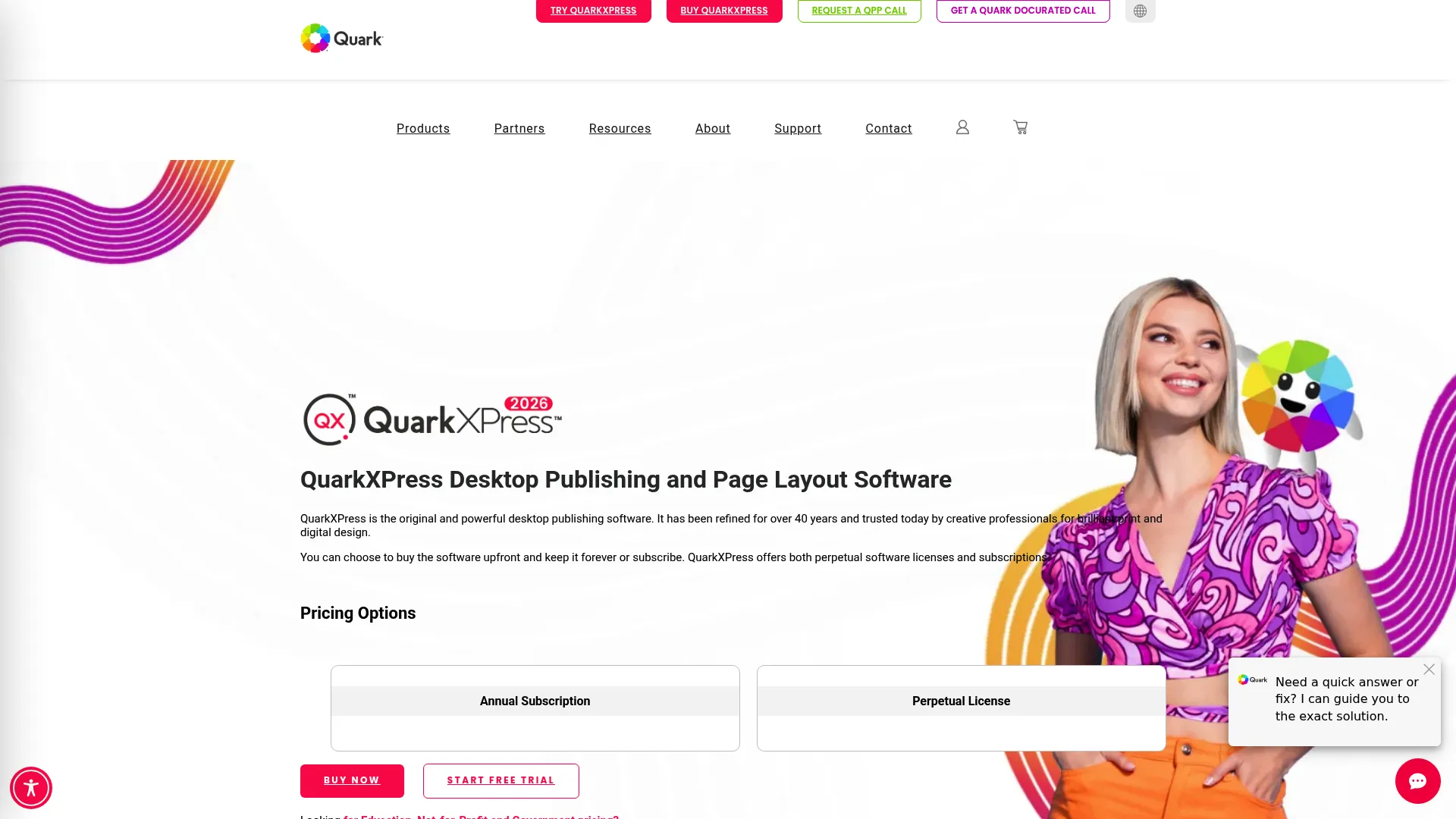 QuarkXPress desktop publishing software product page
