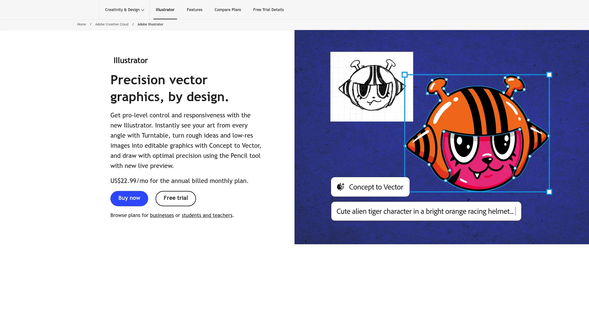 Adobe Illustrator product page screenshot