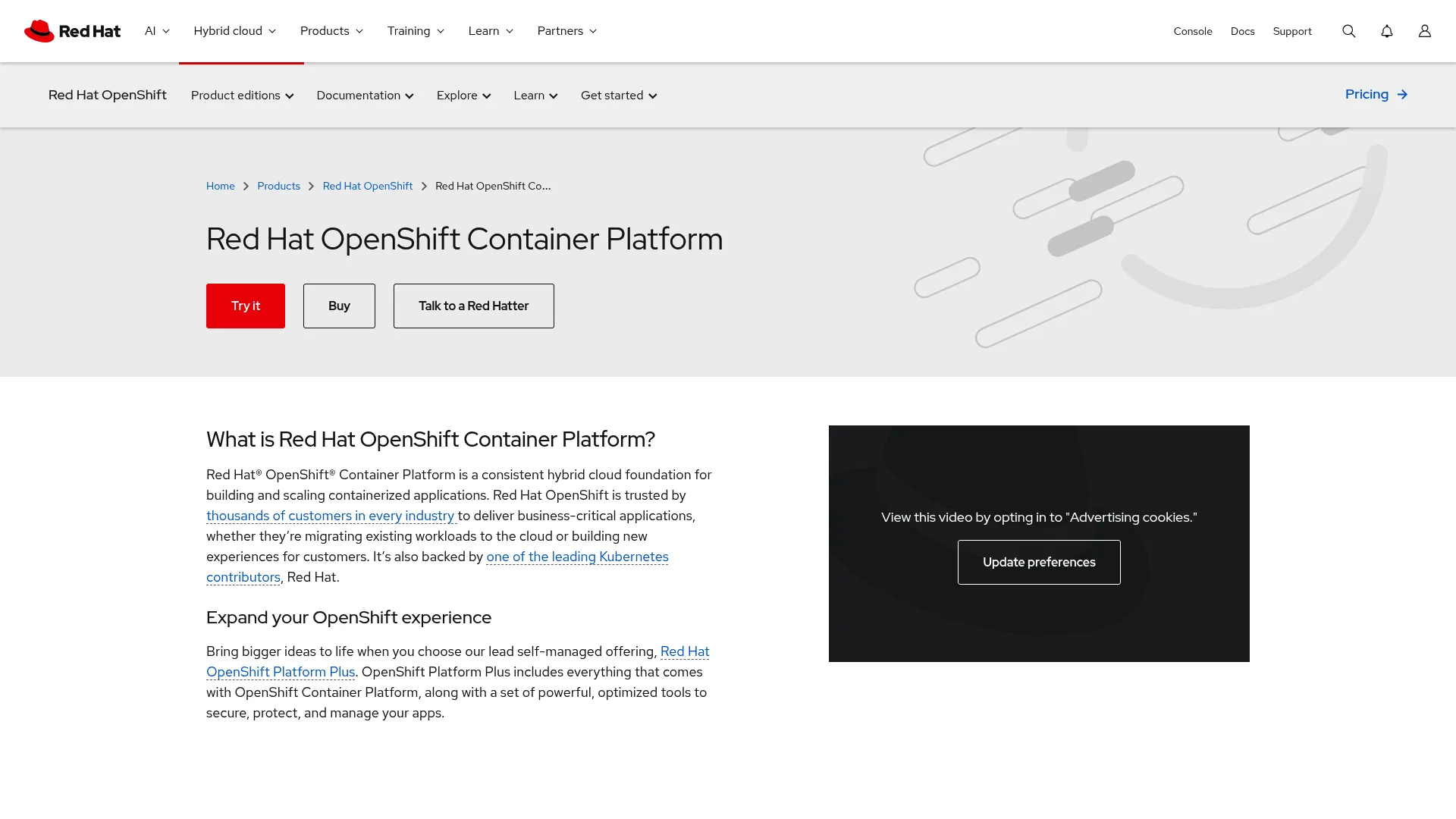 Red Hat OpenShift Container Platform console