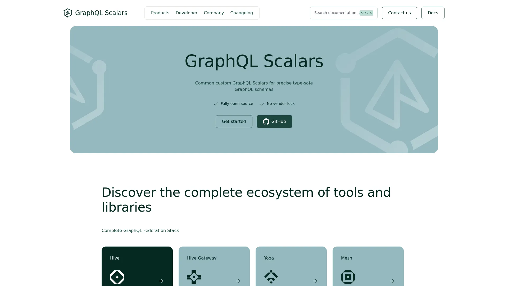 GraphQL Scalars homepage showing custom scalar type implementations