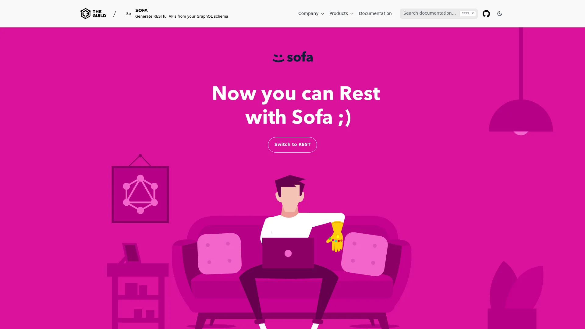 SOFA homepage showing REST API generation from a GraphQL schema