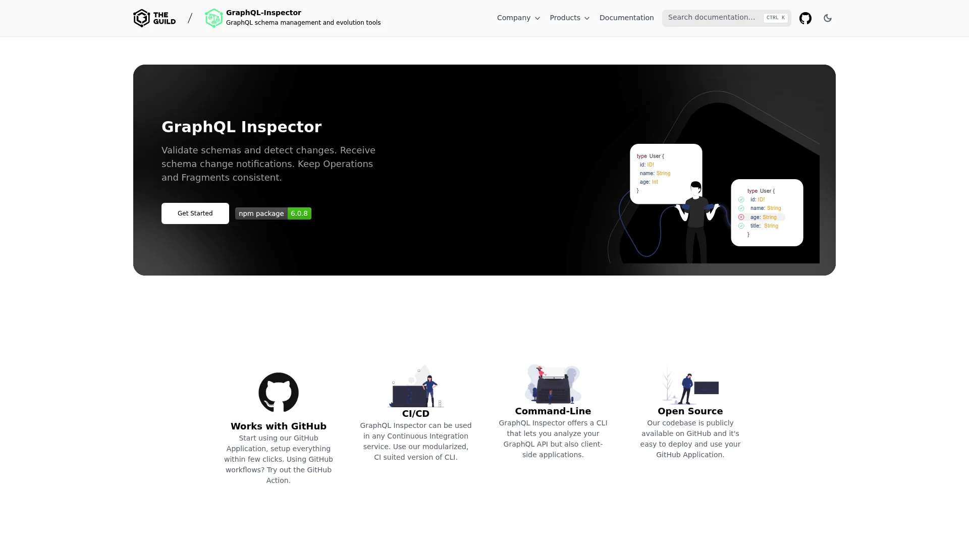 GraphQL Inspector homepage showing schema change detection and validation