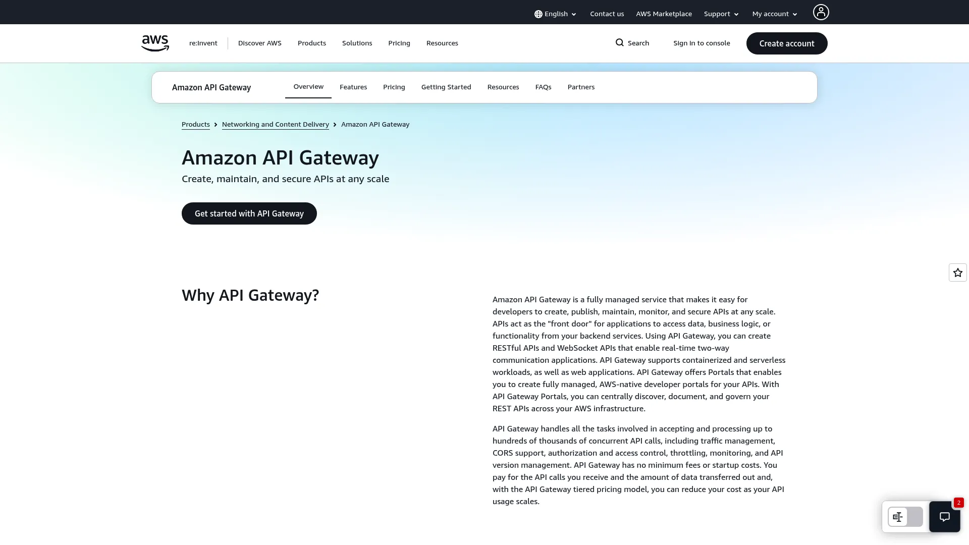 Amazon API Gateway managed AWS service