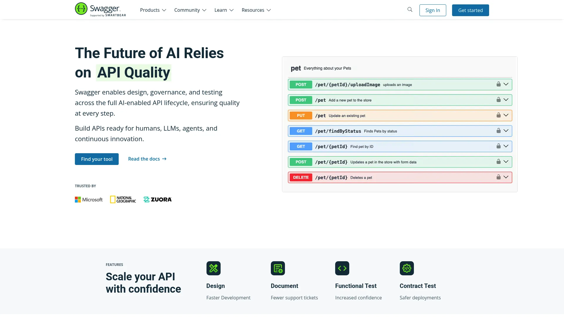 Swagger API documentation tools homepage
