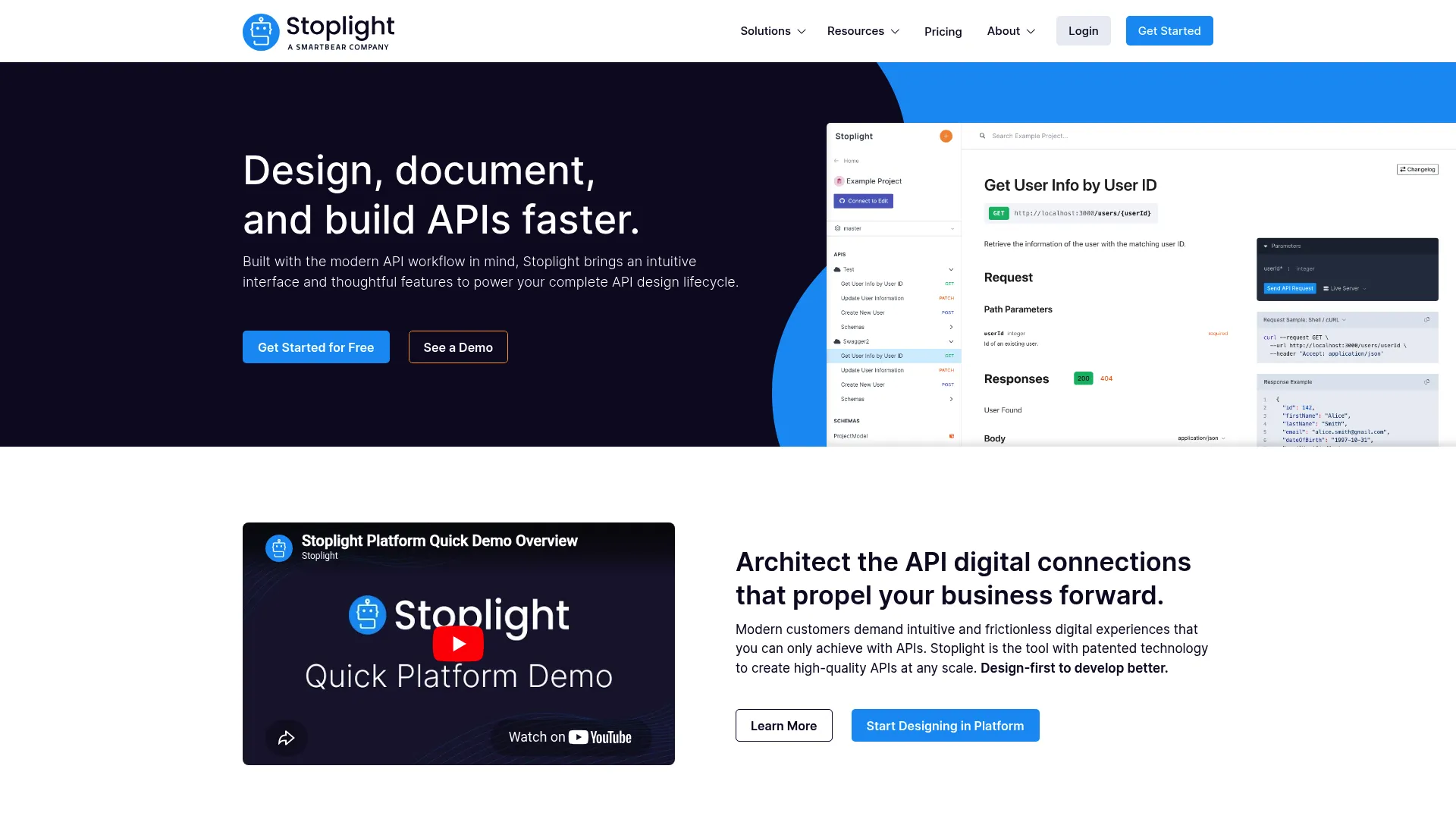 Stoplight API design and documentation homepage