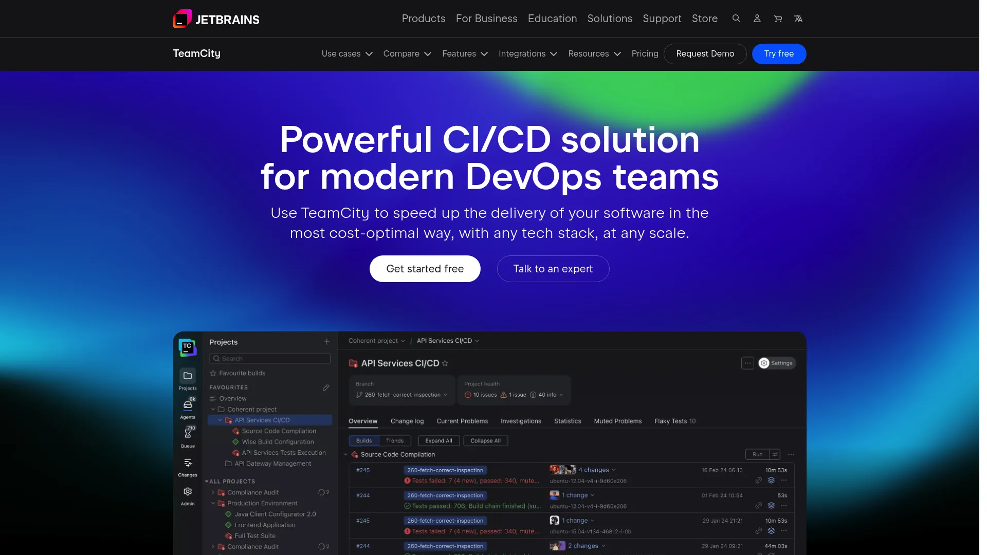 TeamCity CI/CD server interface