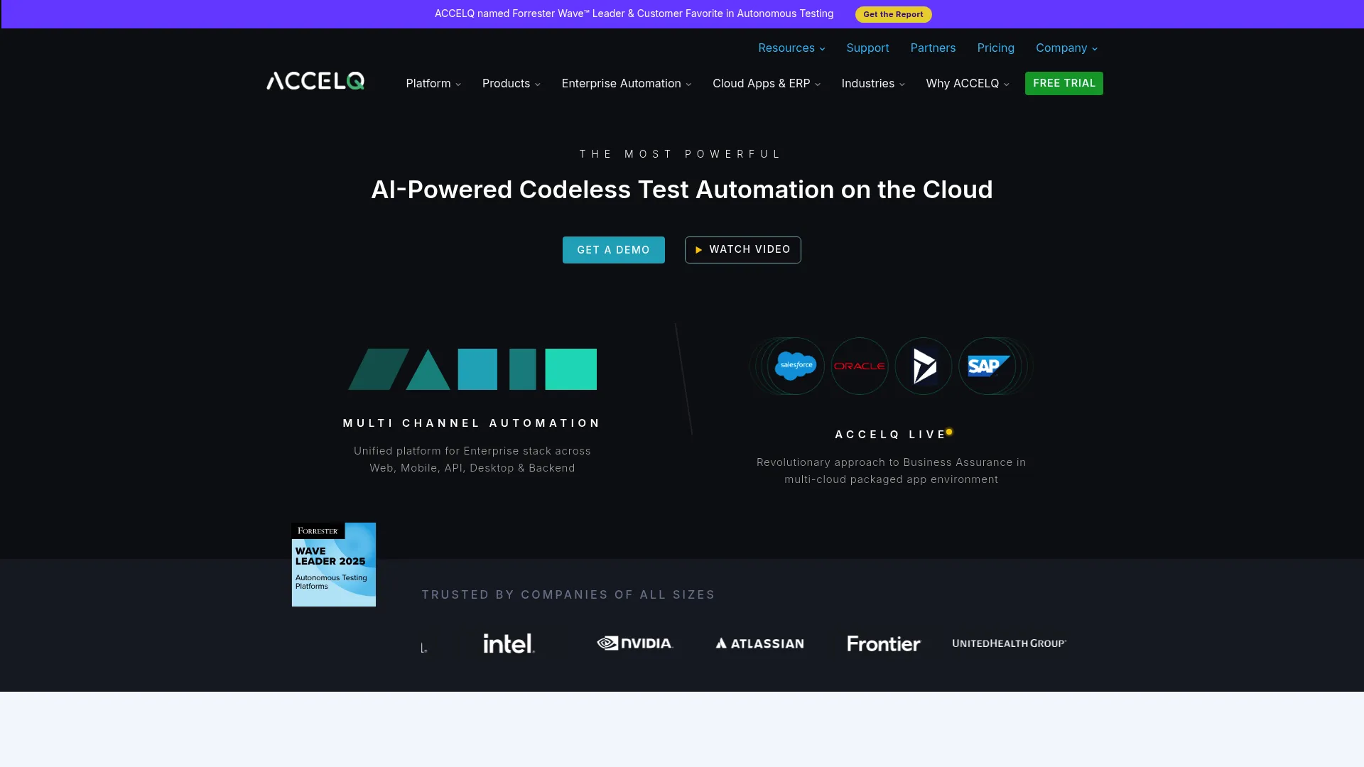 ACCELQ codeless test automation platform homepage