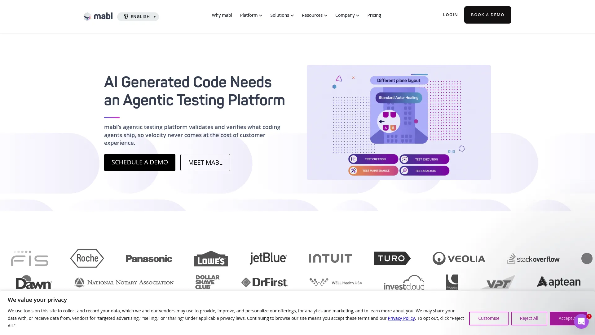 Mabl AI-native test automation platform homepage