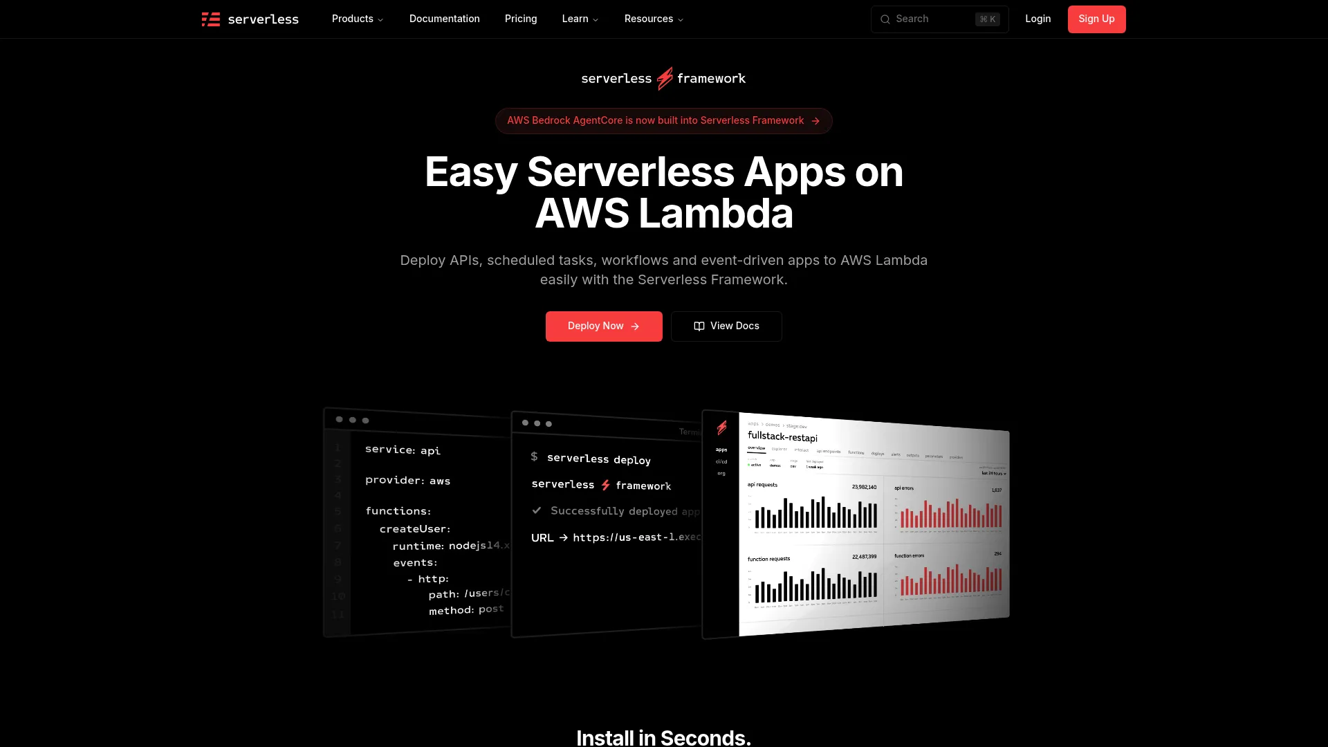 Serverless Framework homepage screenshot
