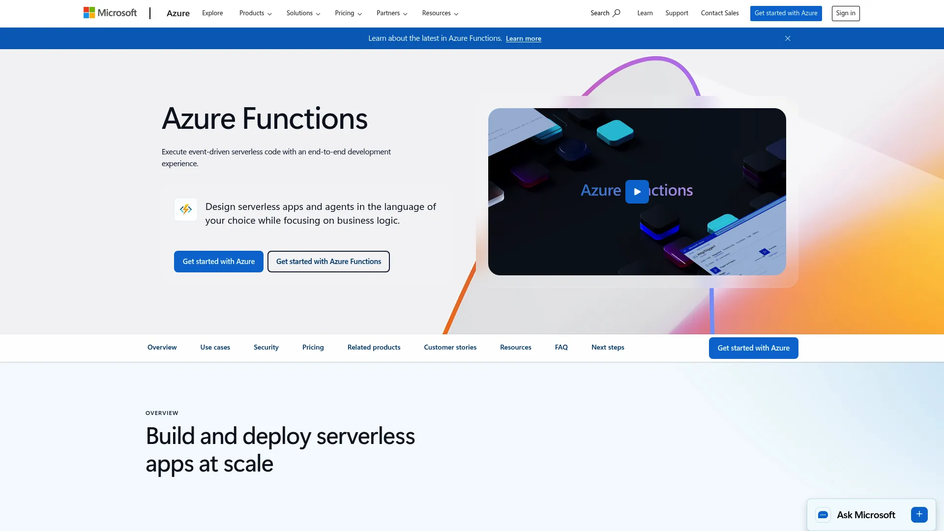 Azure Functions product page screenshot