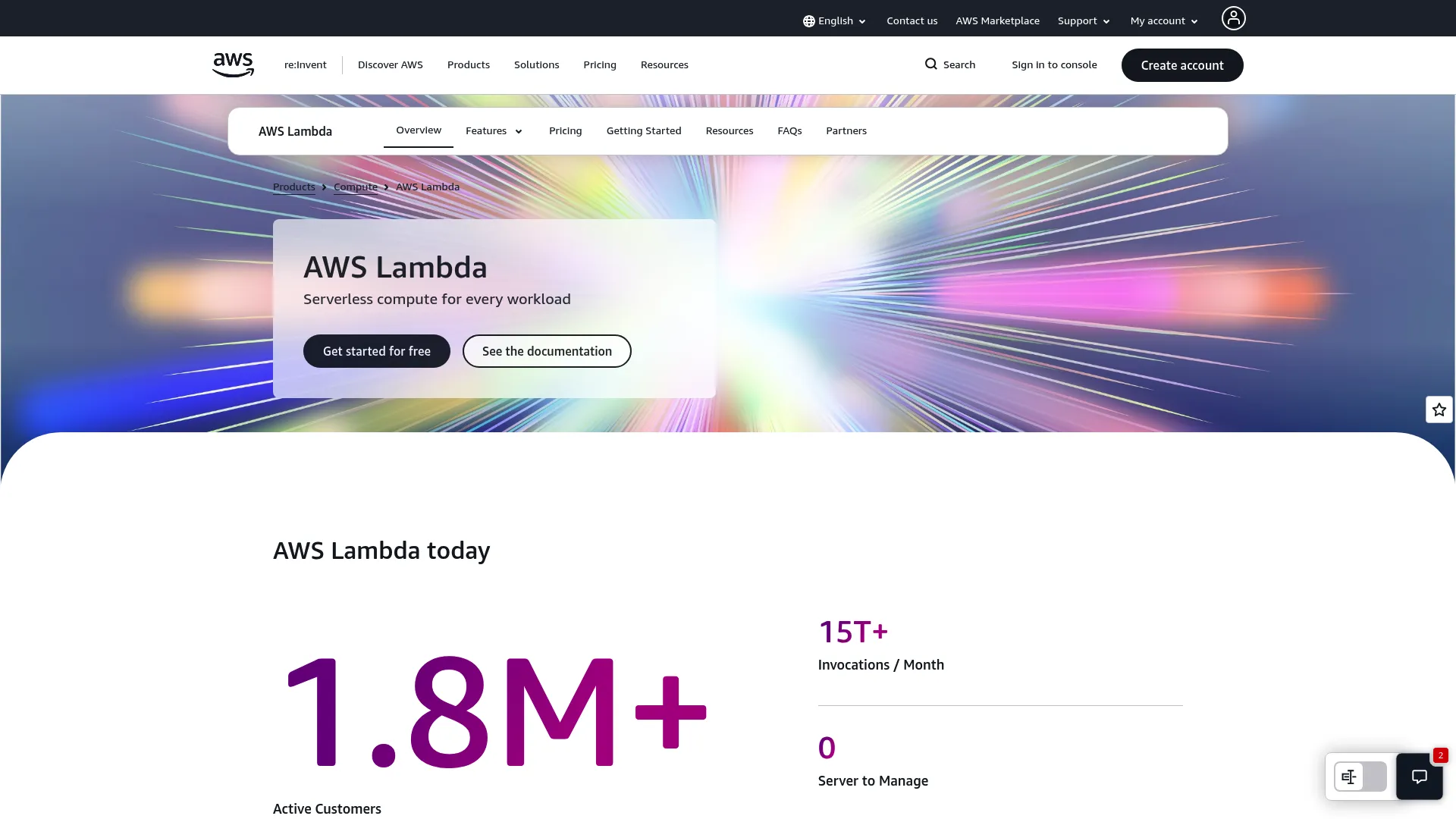 AWS Lambda product page screenshot