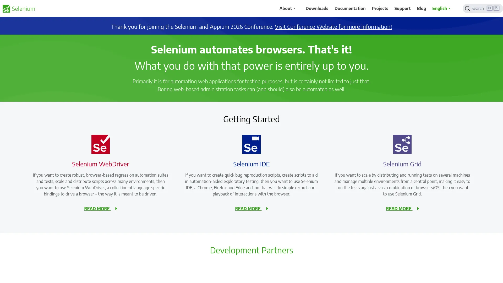 Selenium open-source browser automation homepage