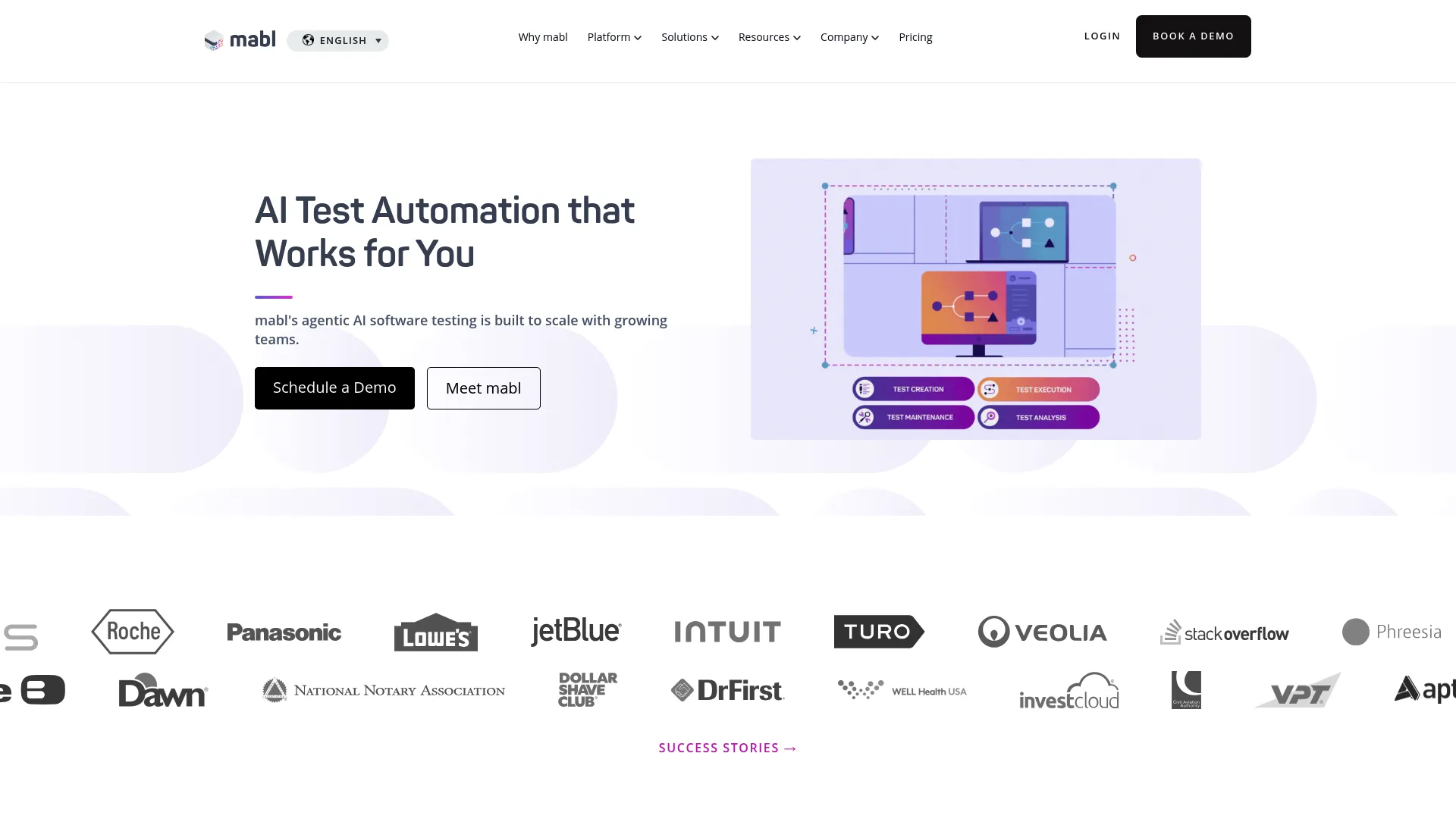 Mabl AI-native test automation platform homepage