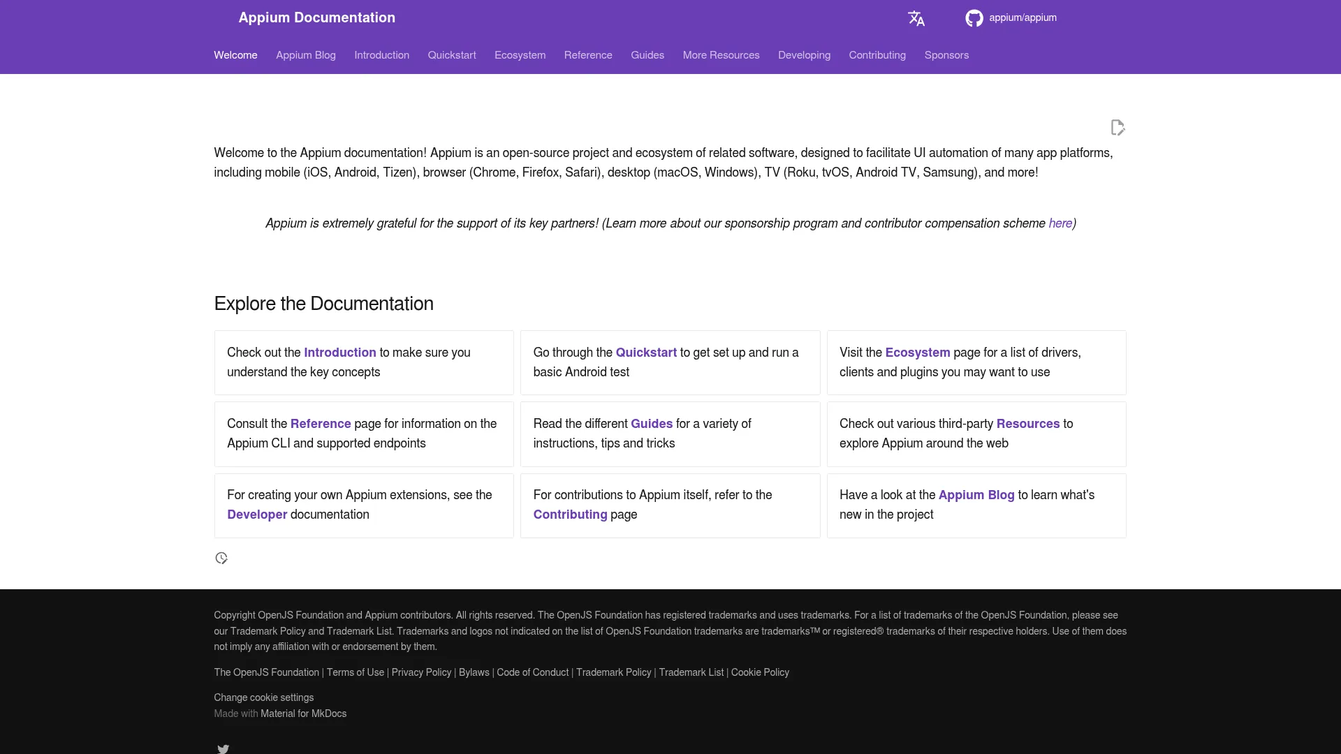 Appium open-source mobile automation homepage