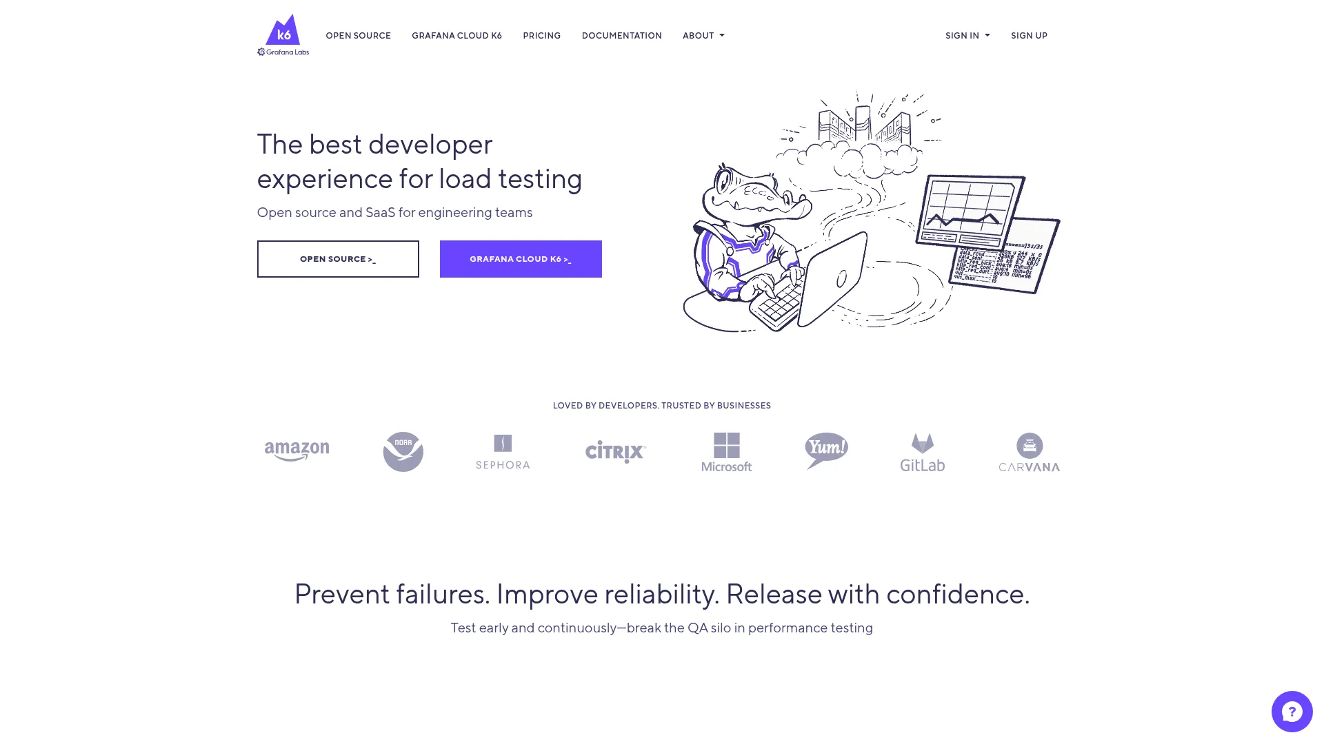k6 load testing platform homepage