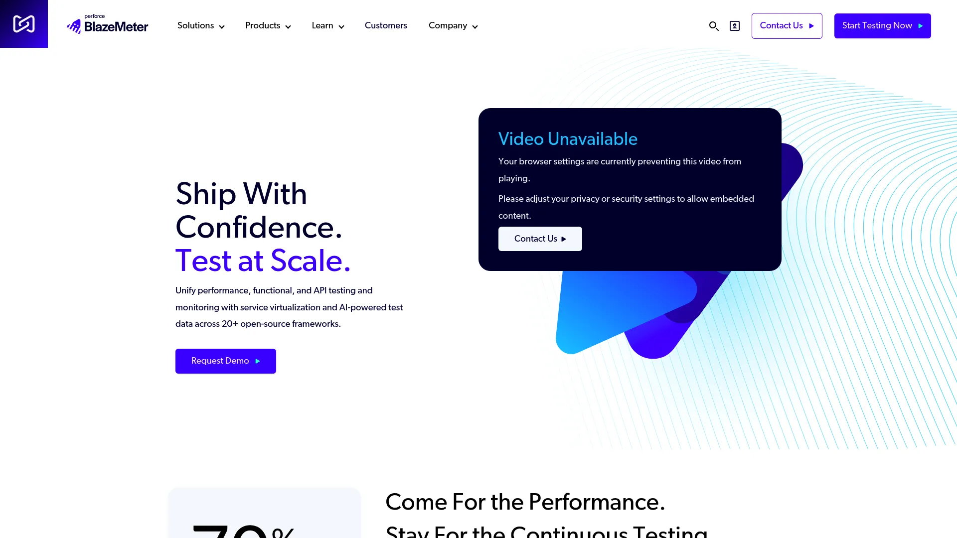 BlazeMeter continuous testing platform homepage