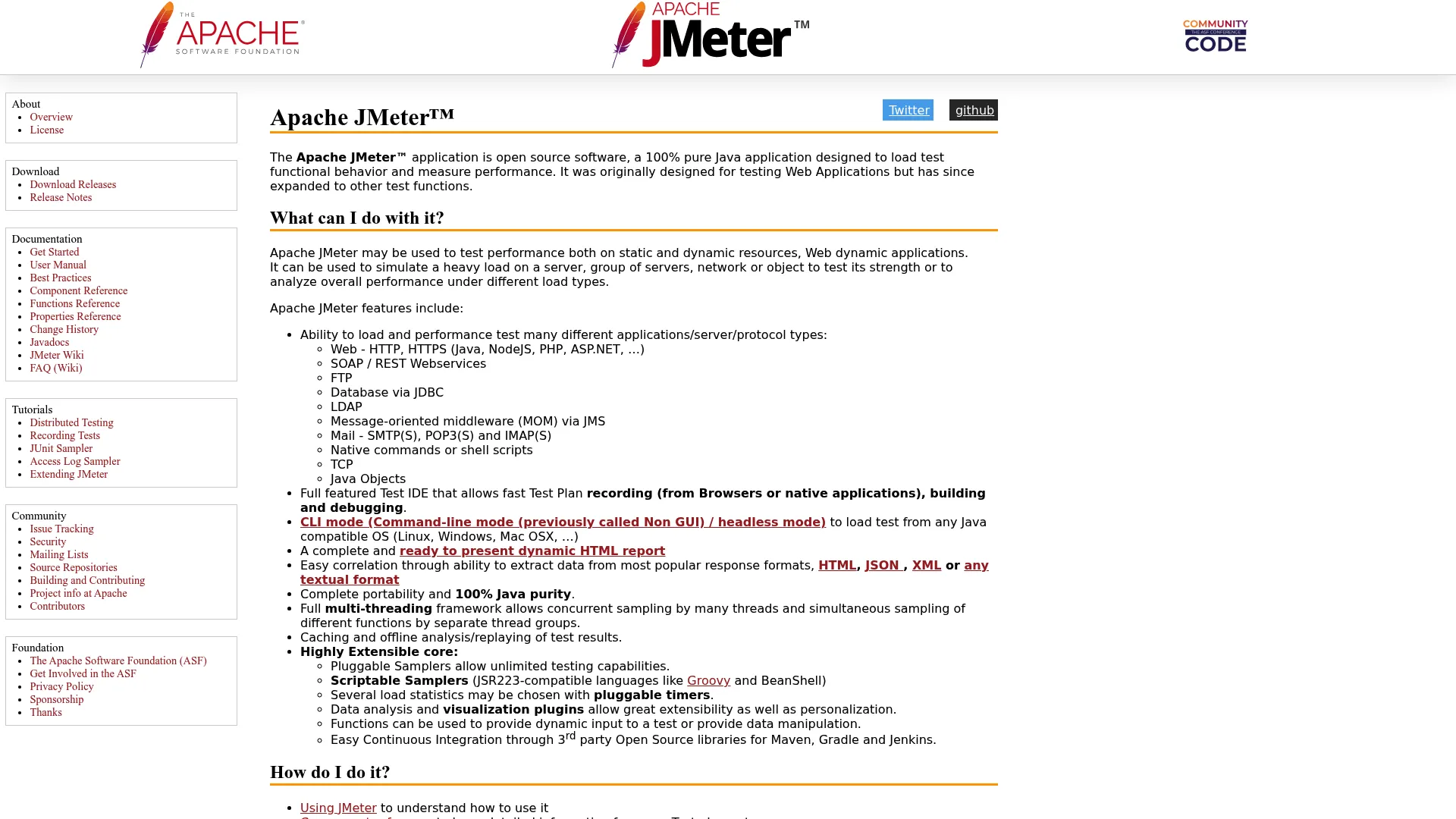 Apache JMeter load testing homepage