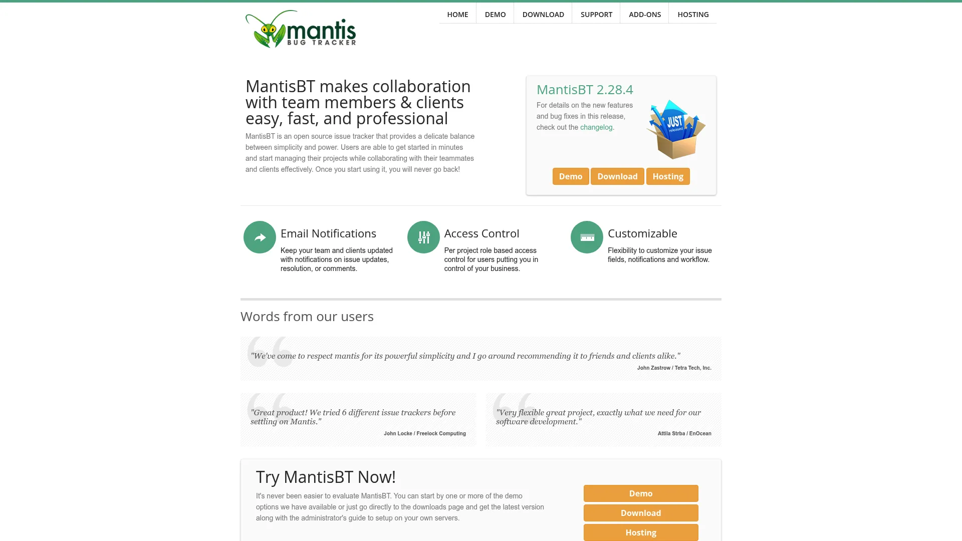 MantisBT bug tracking interface with issue view