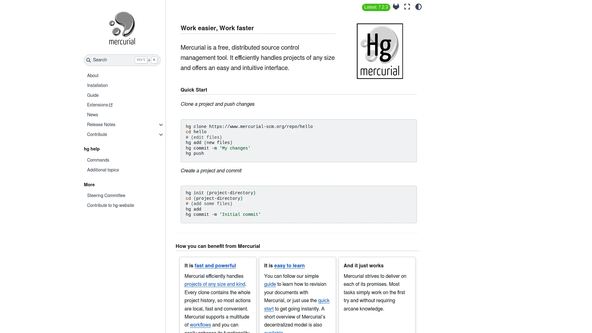Mercurial distributed source control homepage