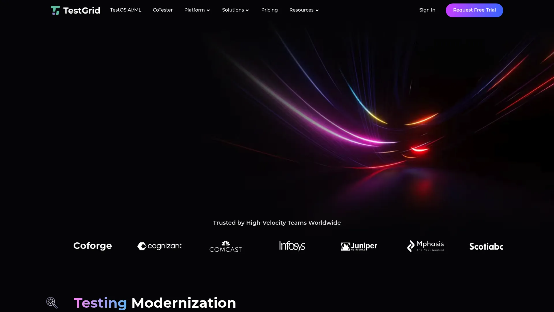 TestGrid AI-powered testing platform homepage