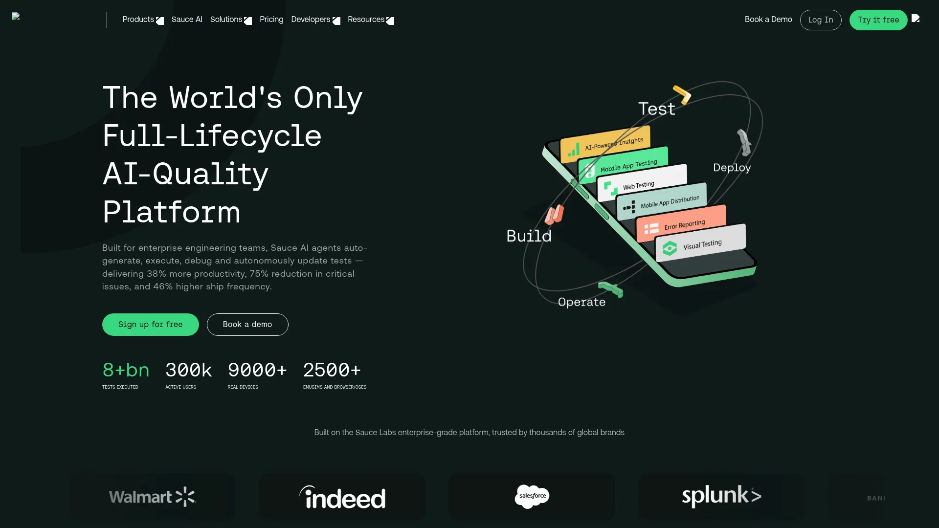 Sauce Labs cloud testing platform homepage