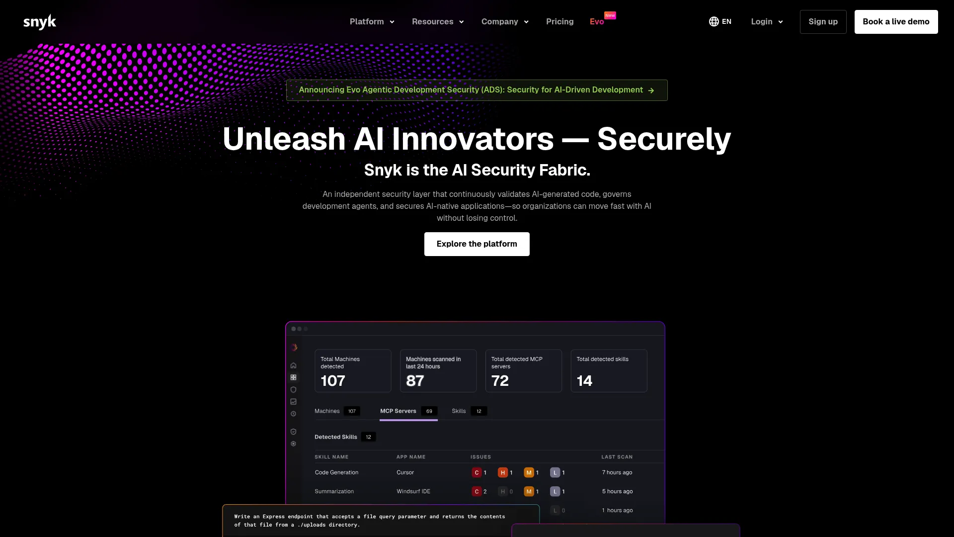 Snyk developer security platform interface