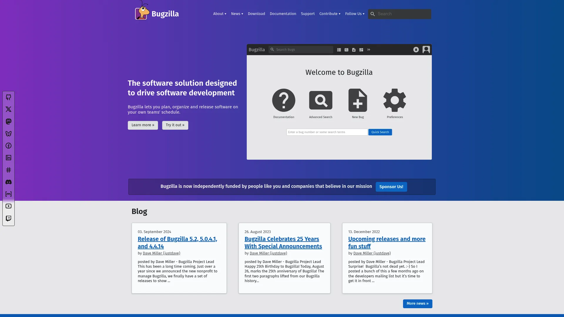Bugzilla bug tracking interface with issue list