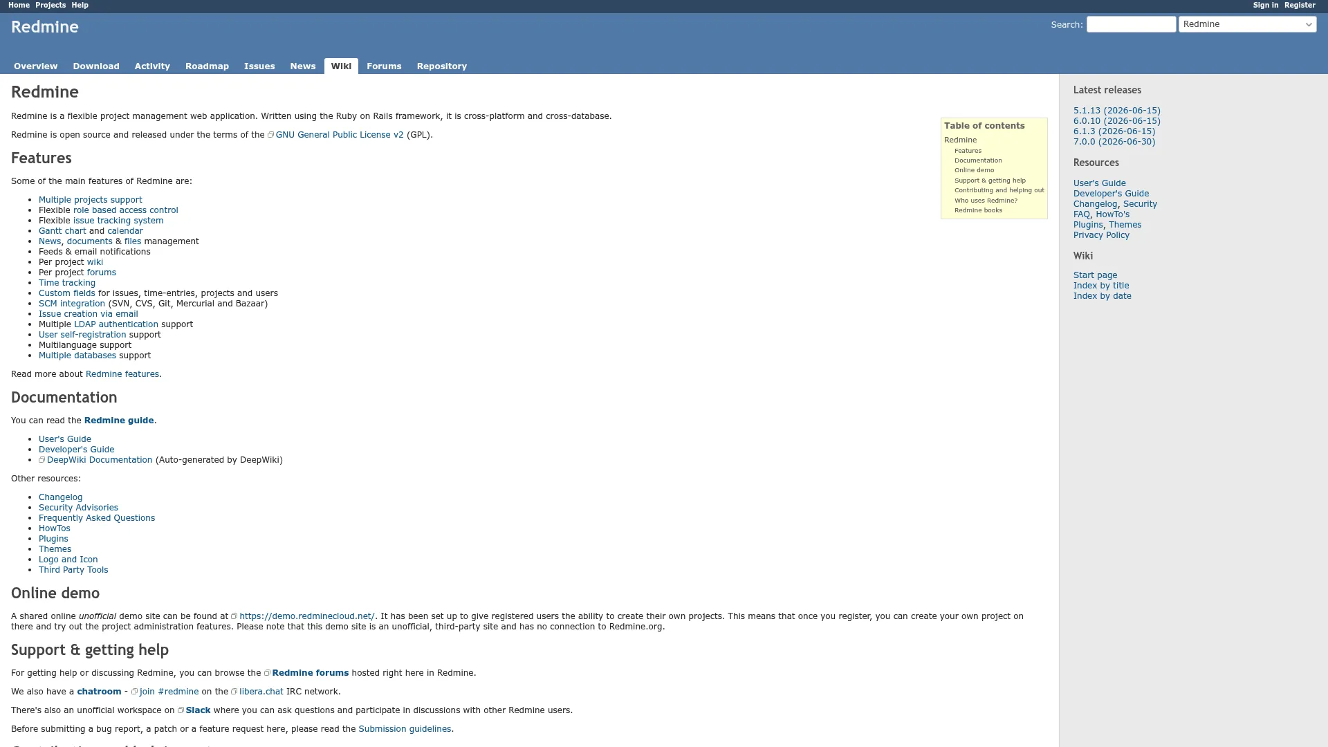 Redmine project and issue tracking interface
