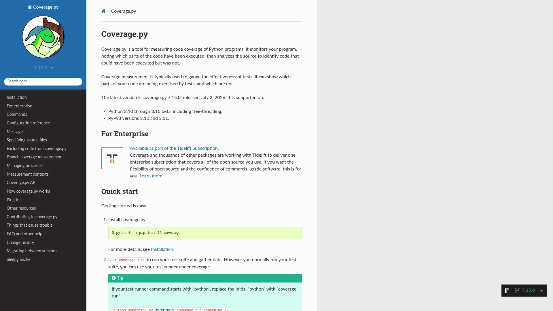 Coverage.py Python code coverage documentation