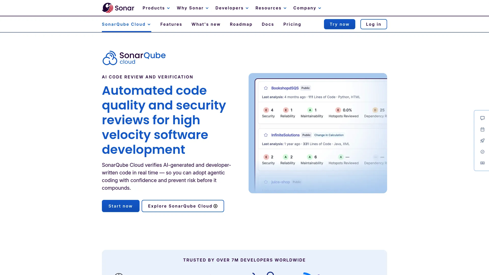 SonarQube Cloud code quality platform page