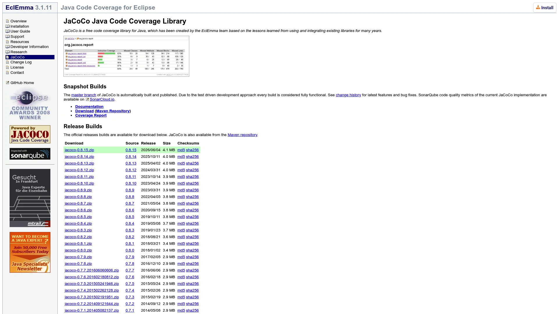 JaCoCo Java code coverage library site