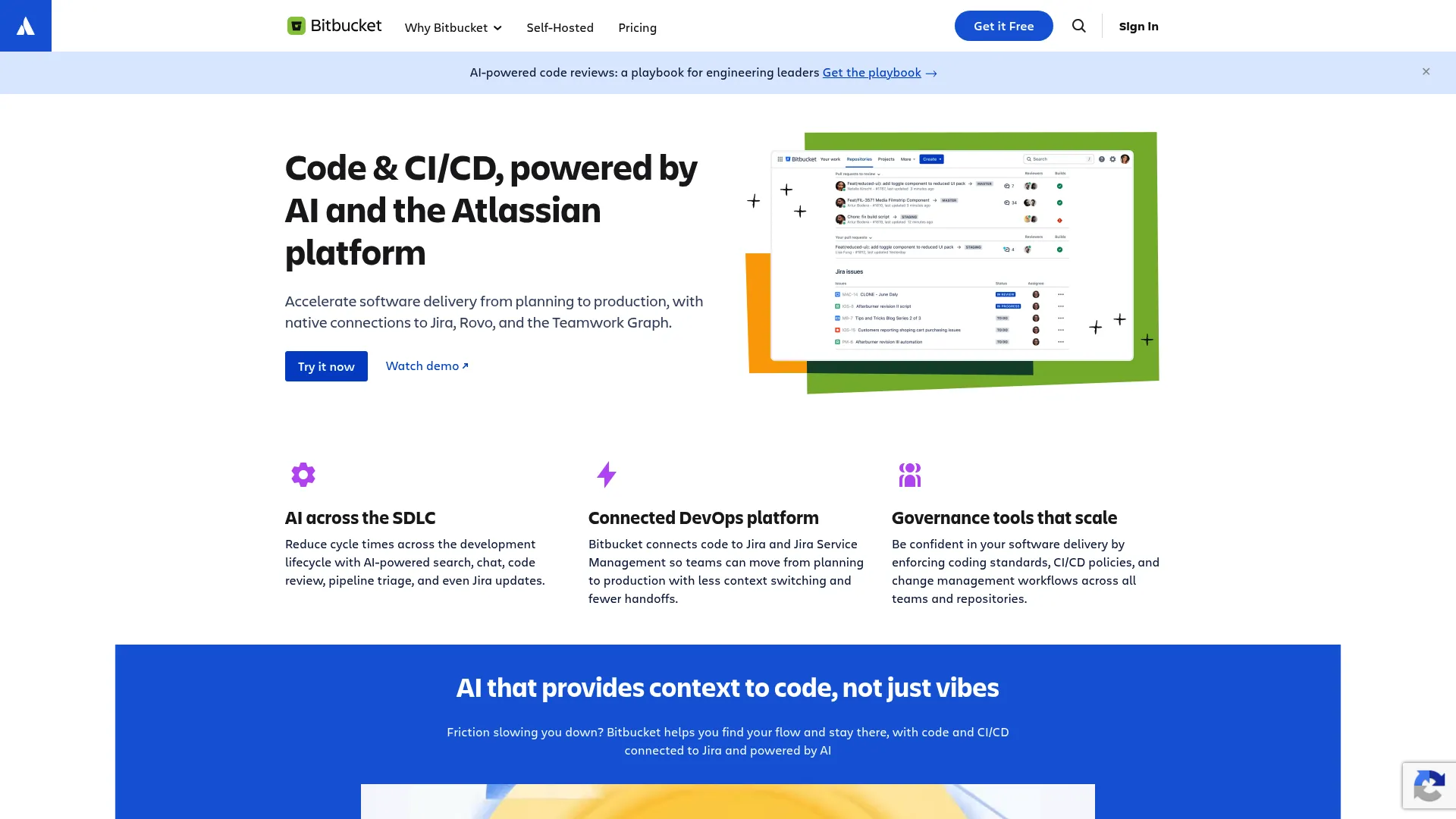 Bitbucket Git code hosting homepage