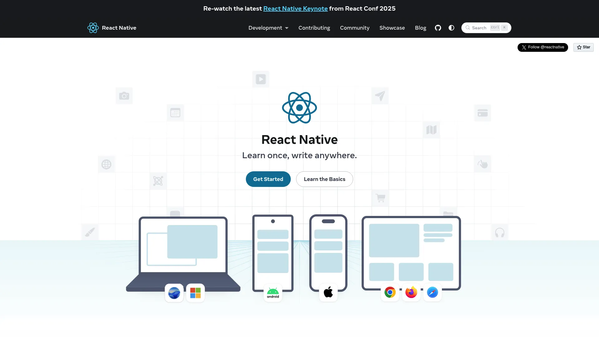 React Native framework for building native mobile apps