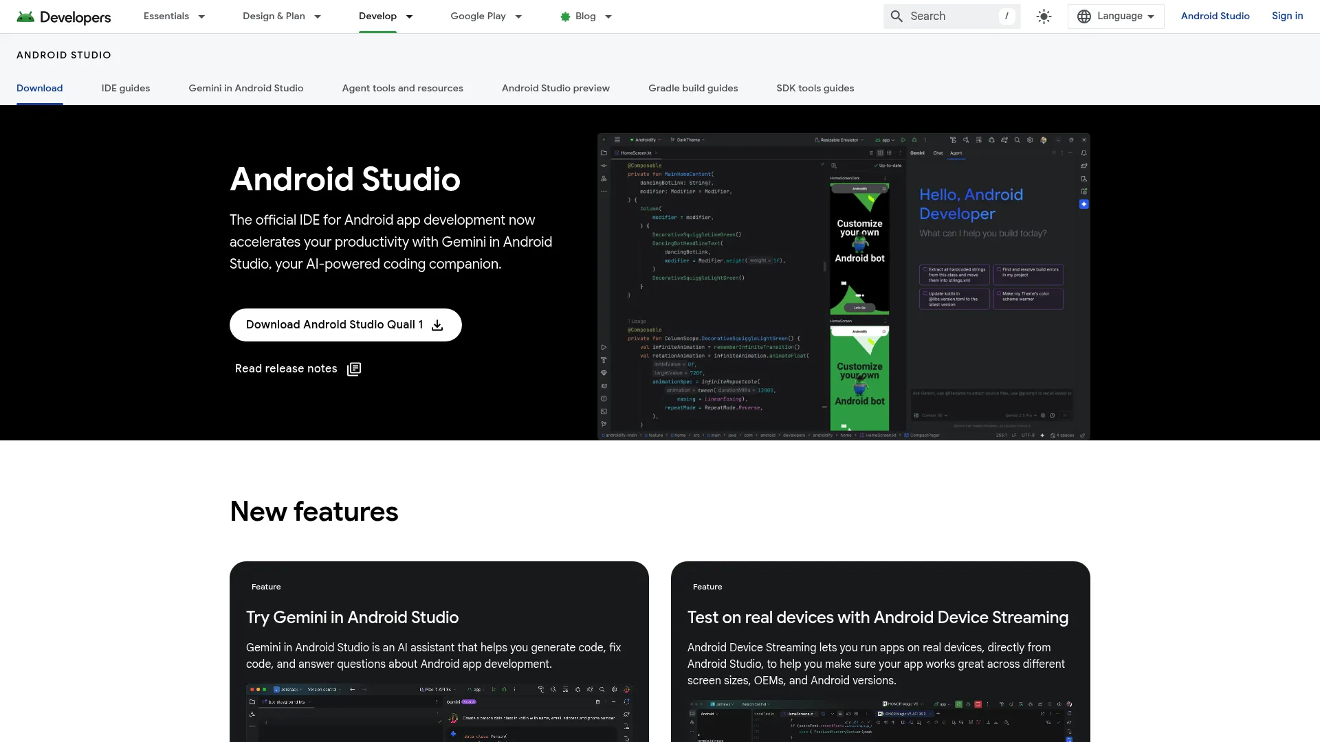 Android Studio interface for Android app development