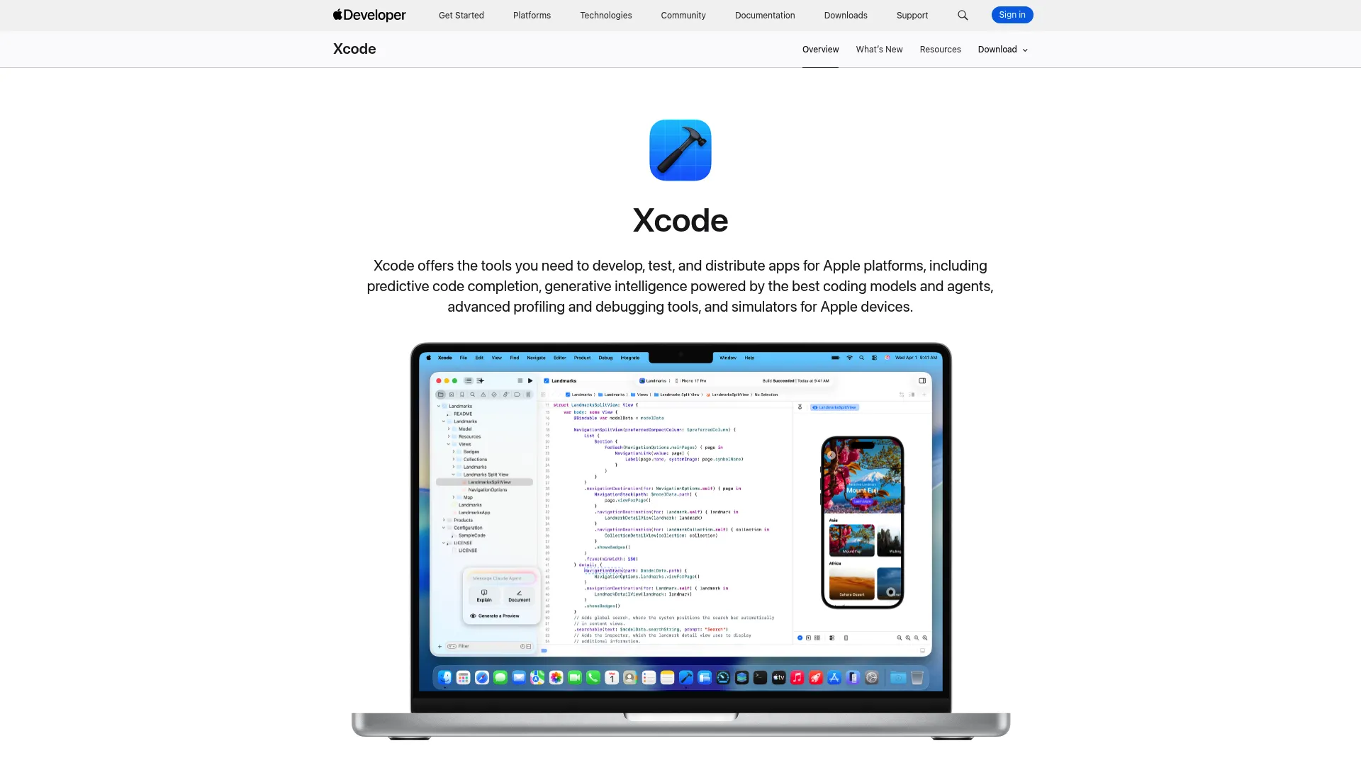 Xcode IDE for building iOS and Apple platform apps