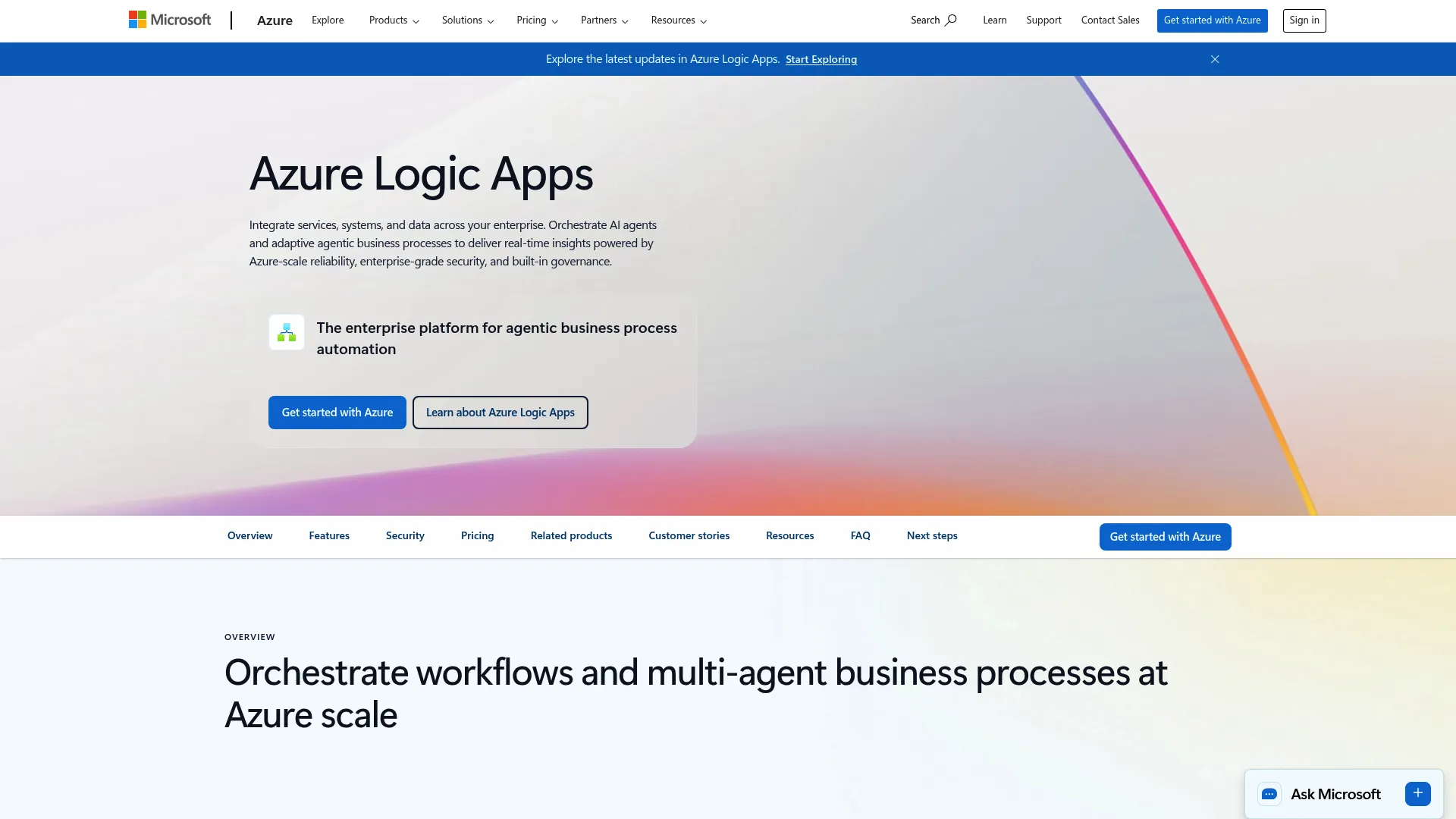 Microsoft Azure Logic Apps homepage
