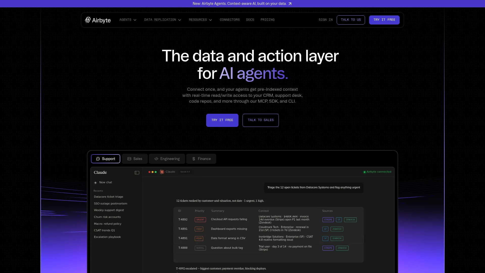 Airbyte data movement platform interface