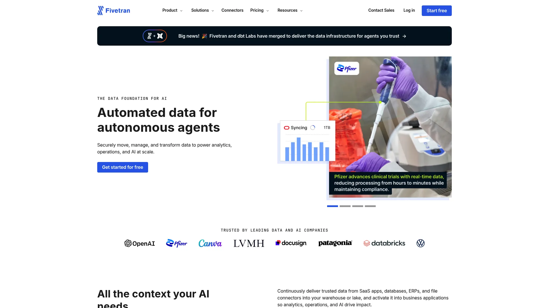 Fivetran automated data movement platform homepage