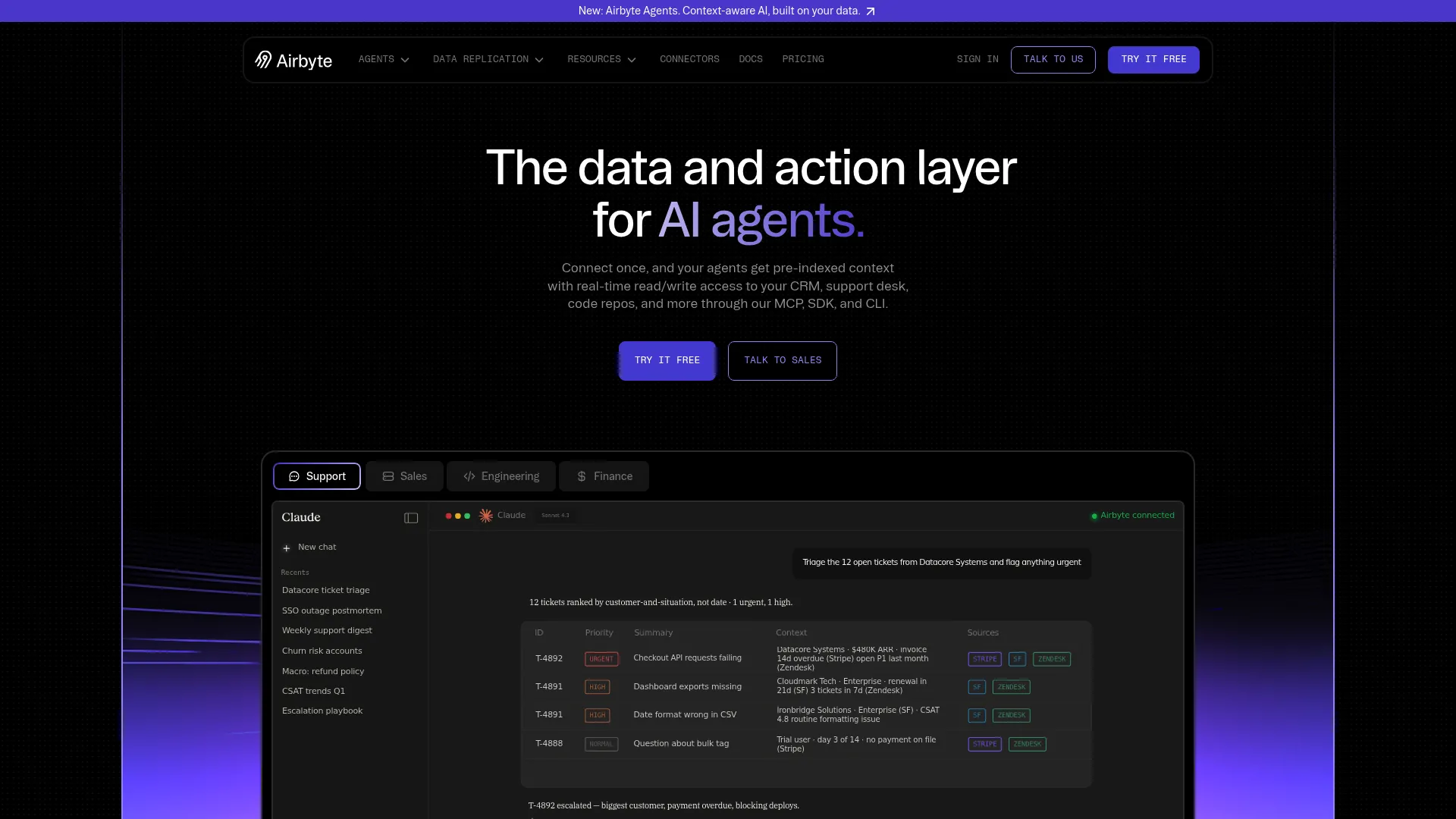 Airbyte open source data integration platform homepage