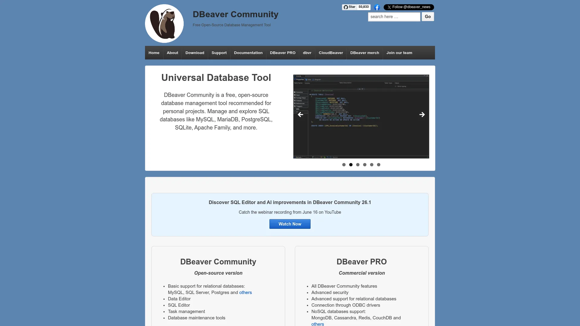 DBeaver database management tool interface